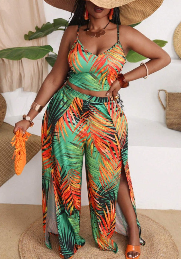 Plus Size Vacation Print Short Sets