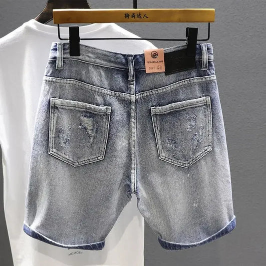 Men's Short Jeans Pants Graphic Ripped With Text Male Denim Shorts Harajuku Xxxl Blue Thin Sale Youthful Emo Y2k Fashion Emo