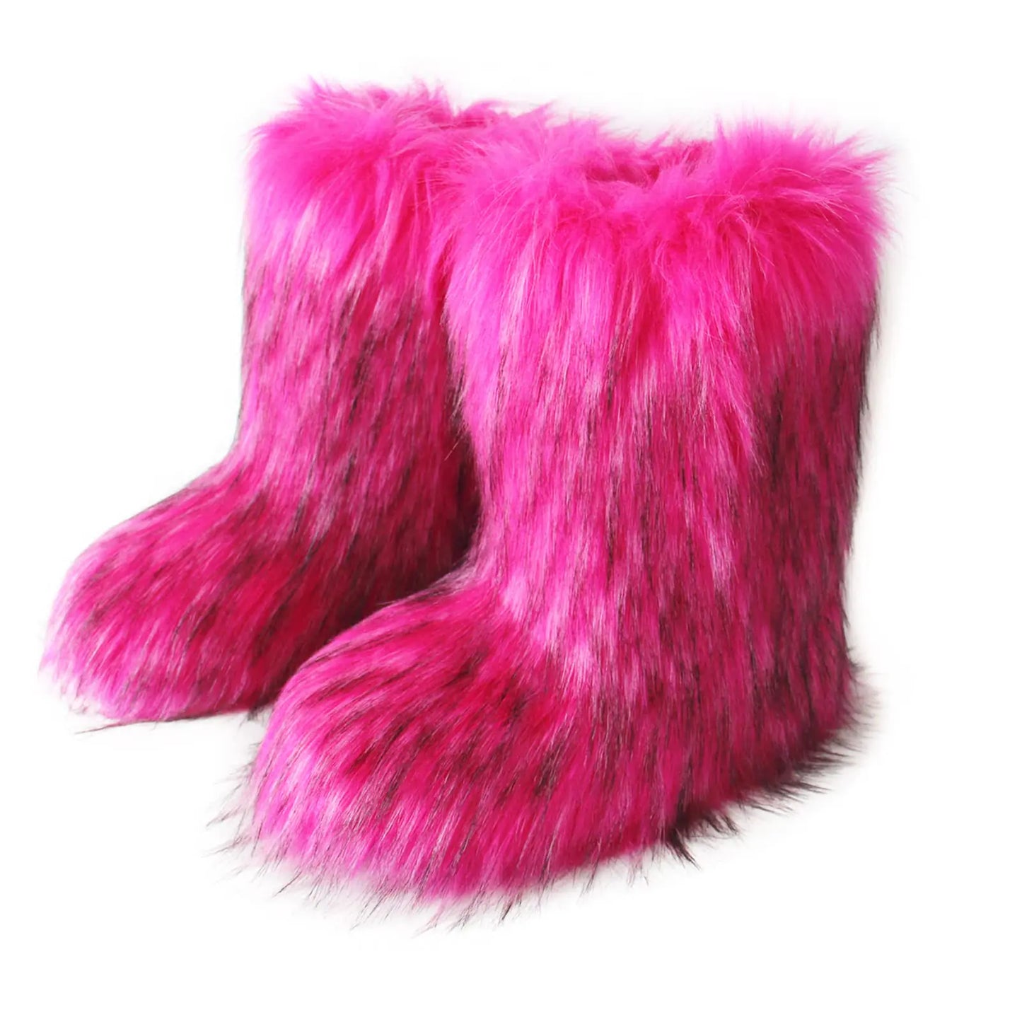 MH Bailment Womens Faux Fur Boots Winter Mid-Calf Snow Boots Fuzzy Fluffy Furry Fashion Short Snow Boots Rose-1 9